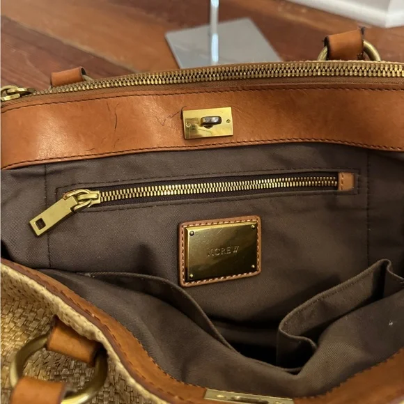 J.Crew Berkeley Small Shoulder Top Handle Straw Leather Bag Beige - Picture 8 of 12